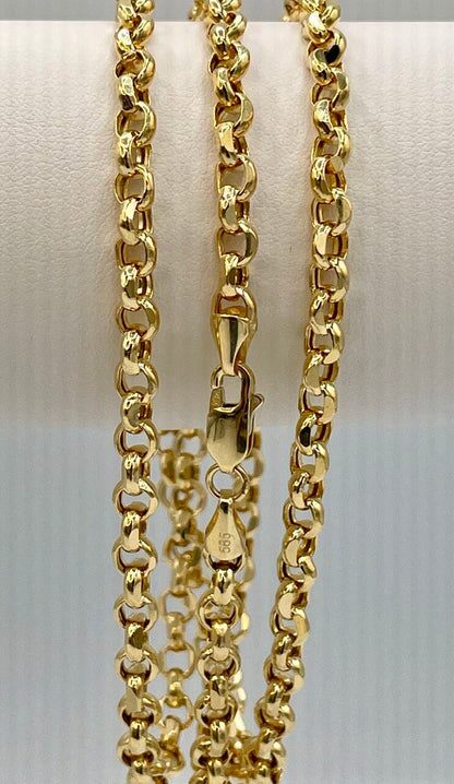14k Solid Gold Rolo Chain Necklace/ 14K Yellow Pure Gold Rolo Links Chain 5MM, 22"- 26" Lengths/ Real 14K Gold Chain for Men & Women, Gift!