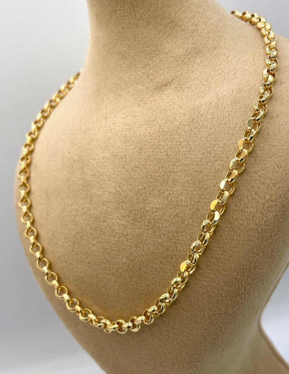 14k Solid Gold Rolo Chain Necklace/ 14K Yellow Pure Gold Rolo Links Chain 5MM, 22"- 26" Lengths/ Real 14K Gold Chain for Men & Women, Gift!