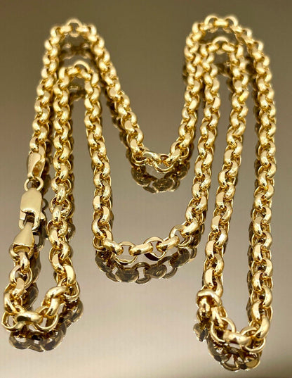 14k Solid Gold Rolo Chain Necklace/ 14K Yellow Pure Gold Rolo Links Chain 5MM, 22"- 26" Lengths/ Real 14K Gold Chain for Men & Women, Gift!