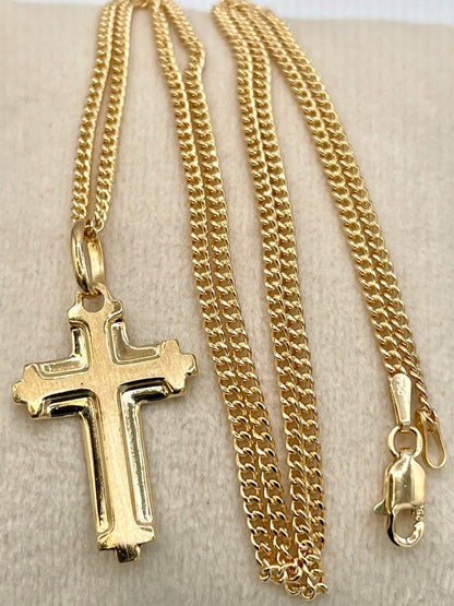 18k Solid Gold Cross Necklace ,Cross Necklace with 2mm Curb Chain ,Gold Cross Necklace , For Him, For Her ,Anniversary Gift ,Birthday Gift.