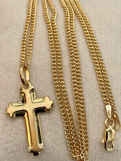 18k Solid Gold Cross Necklace ,Cross Necklace with 2mm Curb Chain ,Gold Cross Necklace , For Him, For Her ,Anniversary Gift ,Birthday Gift.