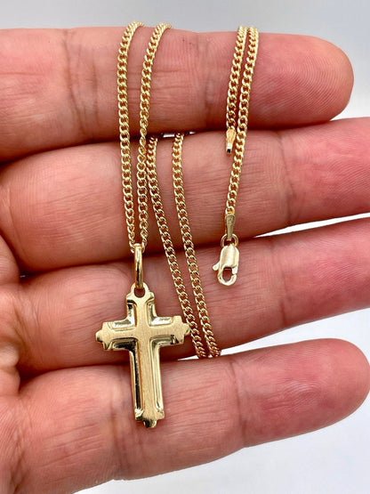 18k Solid Gold Cross Necklace ,Cross Necklace with 2mm Curb Chain ,Gold Cross Necklace , For Him, For Her ,Anniversary Gift ,Birthday Gift.