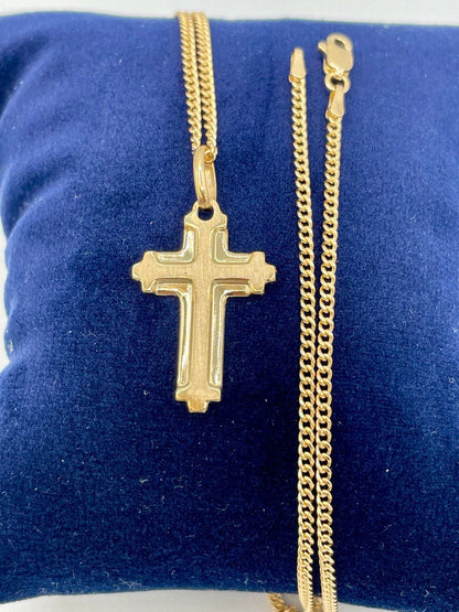 18k Solid Gold Cross Necklace ,Cross Necklace with 2mm Curb Chain ,Gold Cross Necklace , For Him, For Her ,Anniversary Gift ,Birthday Gift.