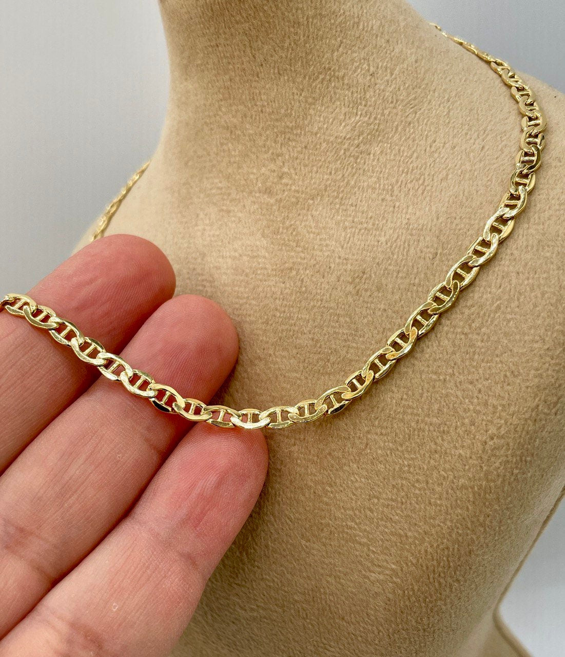 14k Gold ANCHOR CHAIN Necklace,4mmThick,Tiger eyes Necklace,14k Real SOLID Gold chain,14k Gold Mariner necklace ,Gift necklace,Birthday Gift