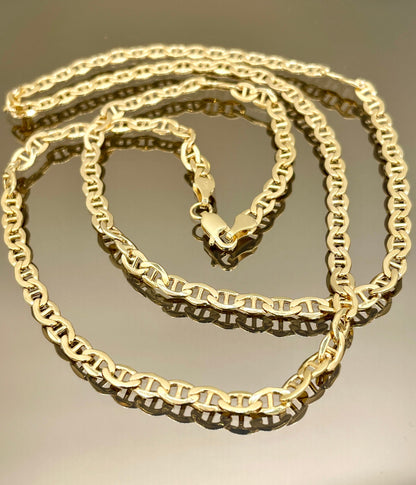14k Gold ANCHOR CHAIN Necklace,4mmThick,Tiger eyes Necklace,14k Real SOLID Gold chain,14k Gold Mariner necklace ,Gift necklace,Birthday Gift