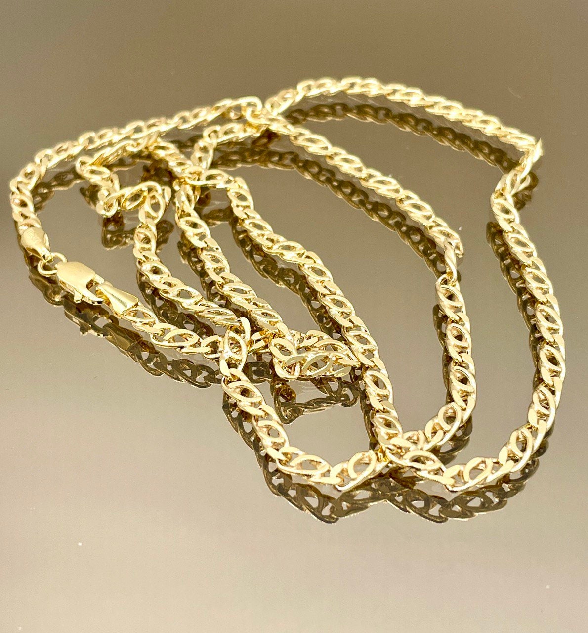 14K Gold Cable Necklace20" 24",14K Gold Nona Double Link Chain Necklace for Men/Women, Layering Delicate New Design Tiger EYES,Birthday Gift