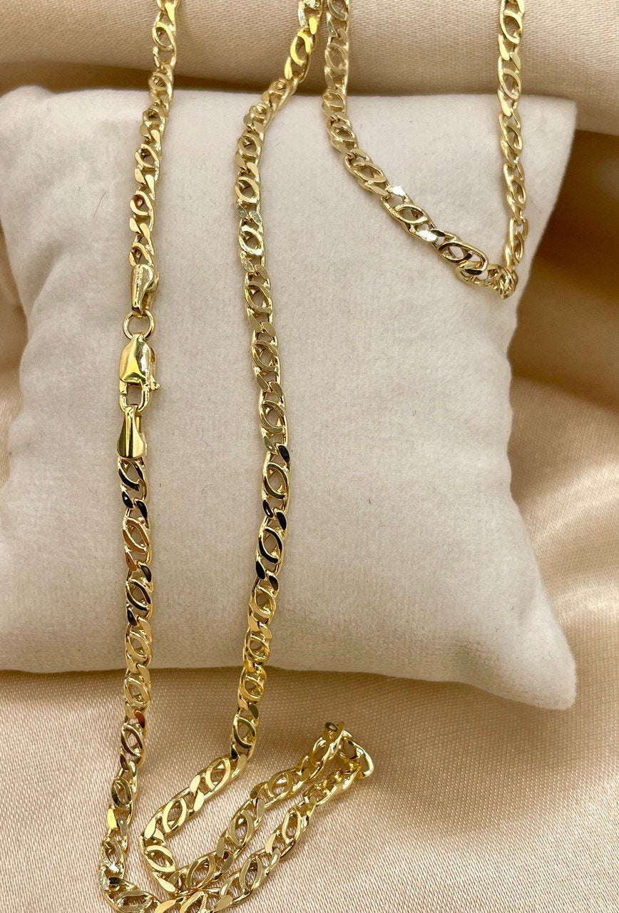 14K Gold Cable Necklace20" 24",14K Gold Nona Double Link Chain Necklace for Men/Women, Layering Delicate New Design Tiger EYES,Birthday Gift