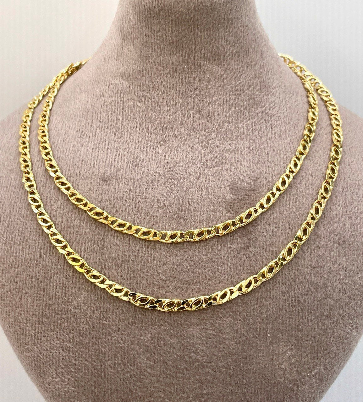 14K Gold Cable Necklace20" 24",14K Gold Nona Double Link Chain Necklace for Men/Women, Layering Delicate New Design Tiger EYES,Birthday Gift