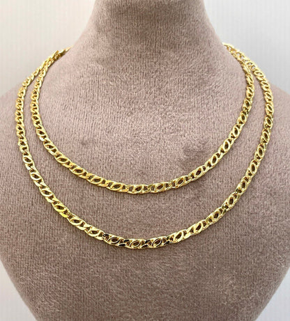 14K Gold Cable Necklace20" 24",14K Gold Nona Double Link Chain Necklace for Men/Women, Layering Delicate New Design Tiger EYES,Birthday Gift