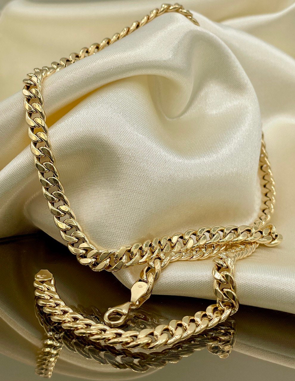 18Karat Gold Miami Cuban Chain Necklace, Real 18Karat Gold Curb Links Chain, 6.5 MM Width, Real Gold Chain for Men/Women, Chunky Gold Chain!