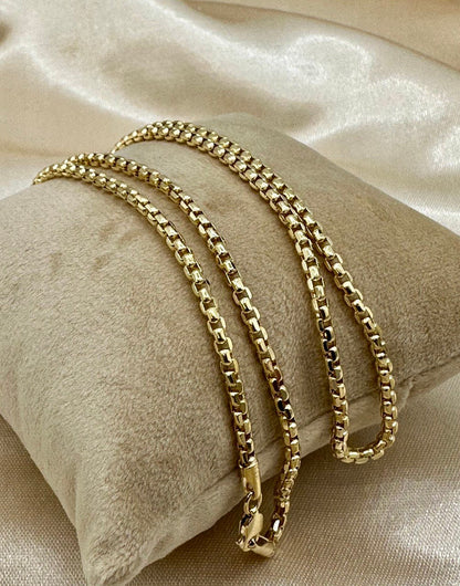 14K Solid Gold Box Chain Necklace, Real 14K Gold Round Box Link Gold Chain, 2.5mmThick _16" to 26", Genuine Solid Gold Chain for Men/Women!