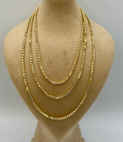 14K Solid Gold Box Chain Necklace, Real 14K Gold Round Box Link Gold Chain, 2.5mmThick _16" to 26", Genuine Solid Gold Chain for Men/Women!