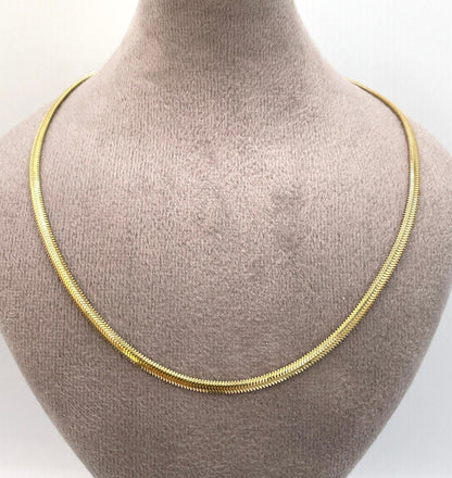 14K Solid Gold Snake Herringbone Necklace, Real 14K Yellow Gold Herringbone Chain, 3 MM Width, Solid Gold Chain for Women, Gorgeous Gift!
