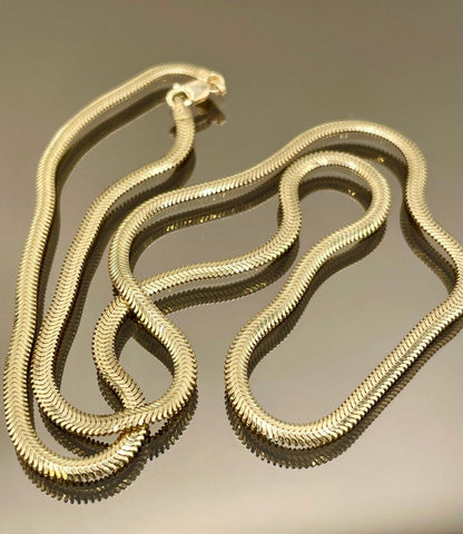 14K Solid Gold Snake Herringbone Necklace, Real 14K Yellow Gold Herringbone Chain, 3 MM Width, Solid Gold Chain for Women, Gorgeous Gift!