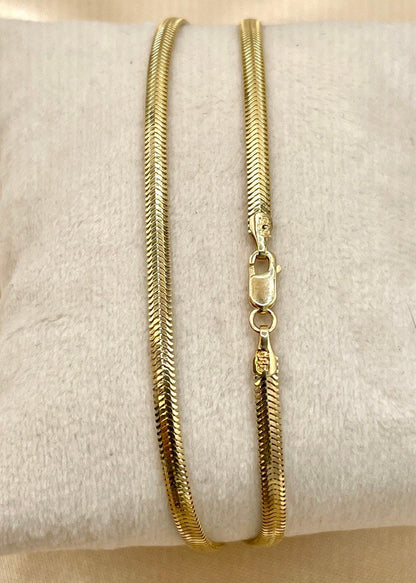 14K Solid Gold Snake Herringbone Necklace, Real 14K Yellow Gold Herringbone Chain, 3 MM Width, Solid Gold Chain for Women, Gorgeous Gift!