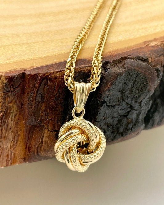 18K Gold Pendant Love Knot Necklace Earrings, Real 18K Yellow Gold Necklace Set For Women, 18K Gold Love Knot , Gift For Her!