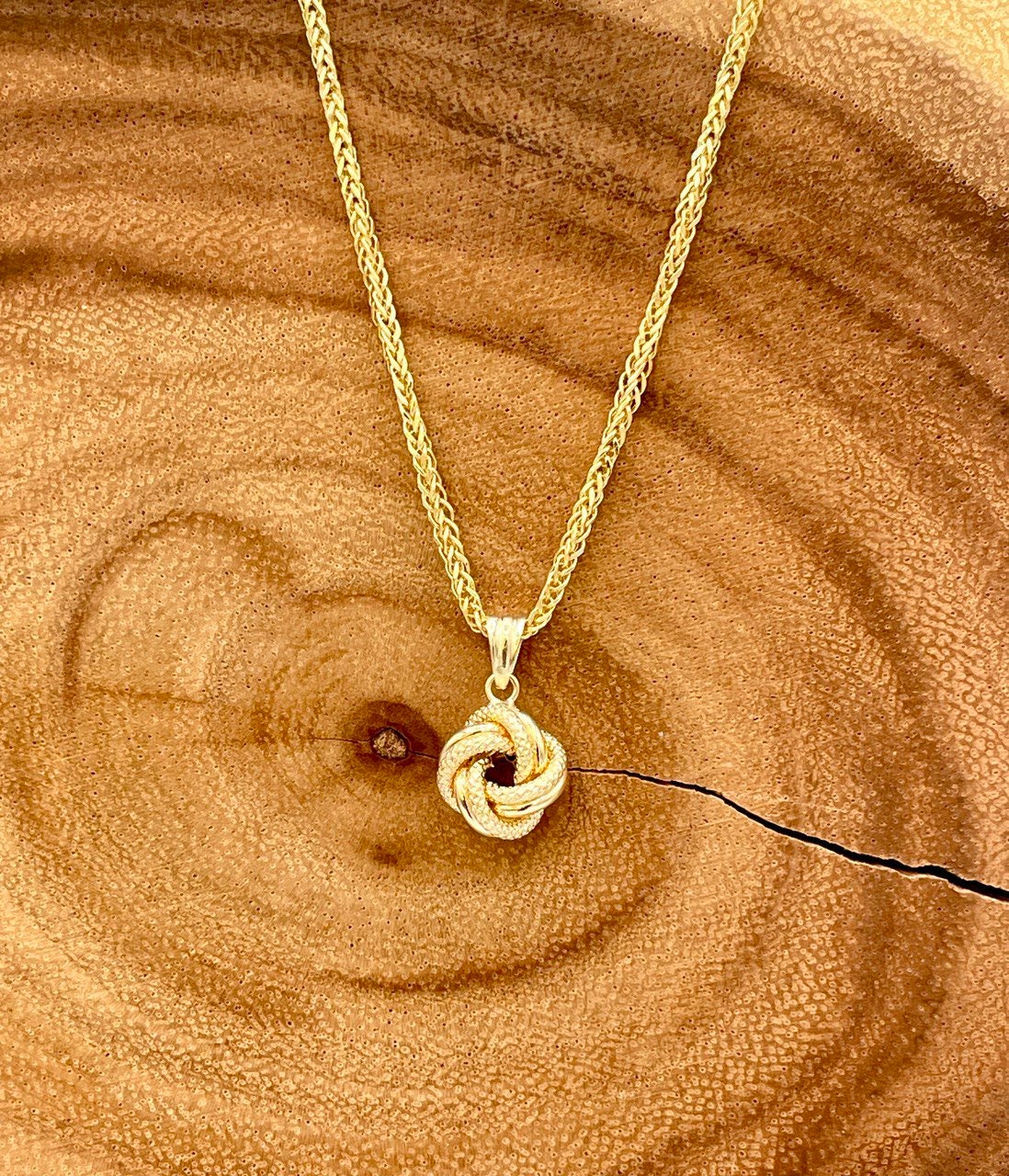 18K Gold Pendant Love Knot Necklace Earrings, Real 18K Yellow Gold Necklace Set For Women, 18K Gold Love Knot , Gift For Her!