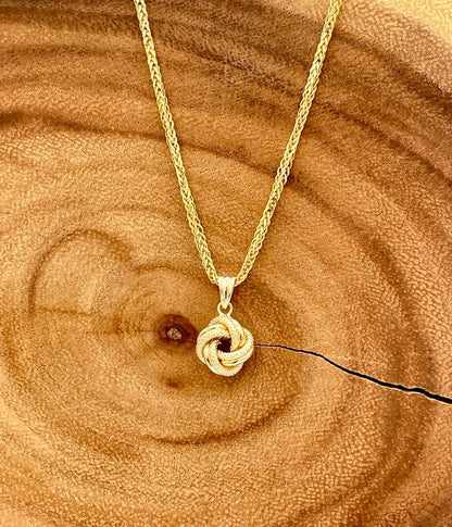 18K Gold Pendant Love Knot Necklace Earrings, Real 18K Yellow Gold Necklace Set For Women, 18K Gold Love Knot , Gift For Her!