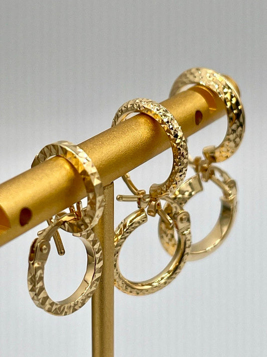 18k Gold Hoop Earrings,Real gold Hoop Earrings,Diamond cut Earrings, gift Earring,for her ,Birthday Gift ,For Mom,anniversary Gift ,for mum.