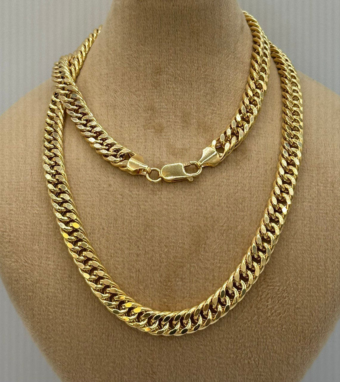 14K Solid Gold Curb Chain Necklace, Solid 14K Real Gold Curb Links Miami Cuban Chain for Men/Women, 7mm-thick Solid Gold Chain for Him/Her!