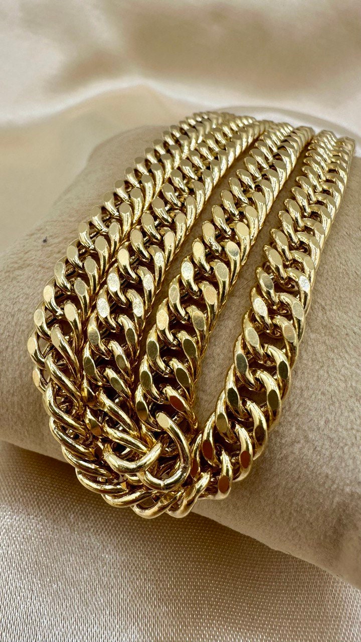 14K Solid Gold Curb Chain Necklace, Solid 14K Real Gold Curb Links Miami Cuban Chain for Men/Women, 7mm-thick Solid Gold Chain for Him/Her!