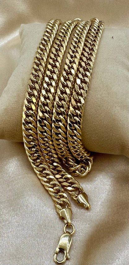 14K Solid Gold Curb Chain Necklace, Solid 14K Real Gold Curb Links Miami Cuban Chain for Men/Women, 7mm-thick Solid Gold Chain for Him/Her!