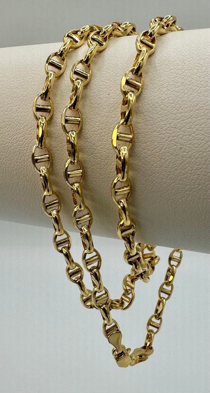 14K Solid Gold Anchor Chain Necklace, 14K Real Gold Anchor Chain, 4mm_20"-26" length, 14K Gold Link Chain for Men/Women, Gift for Him/Her!