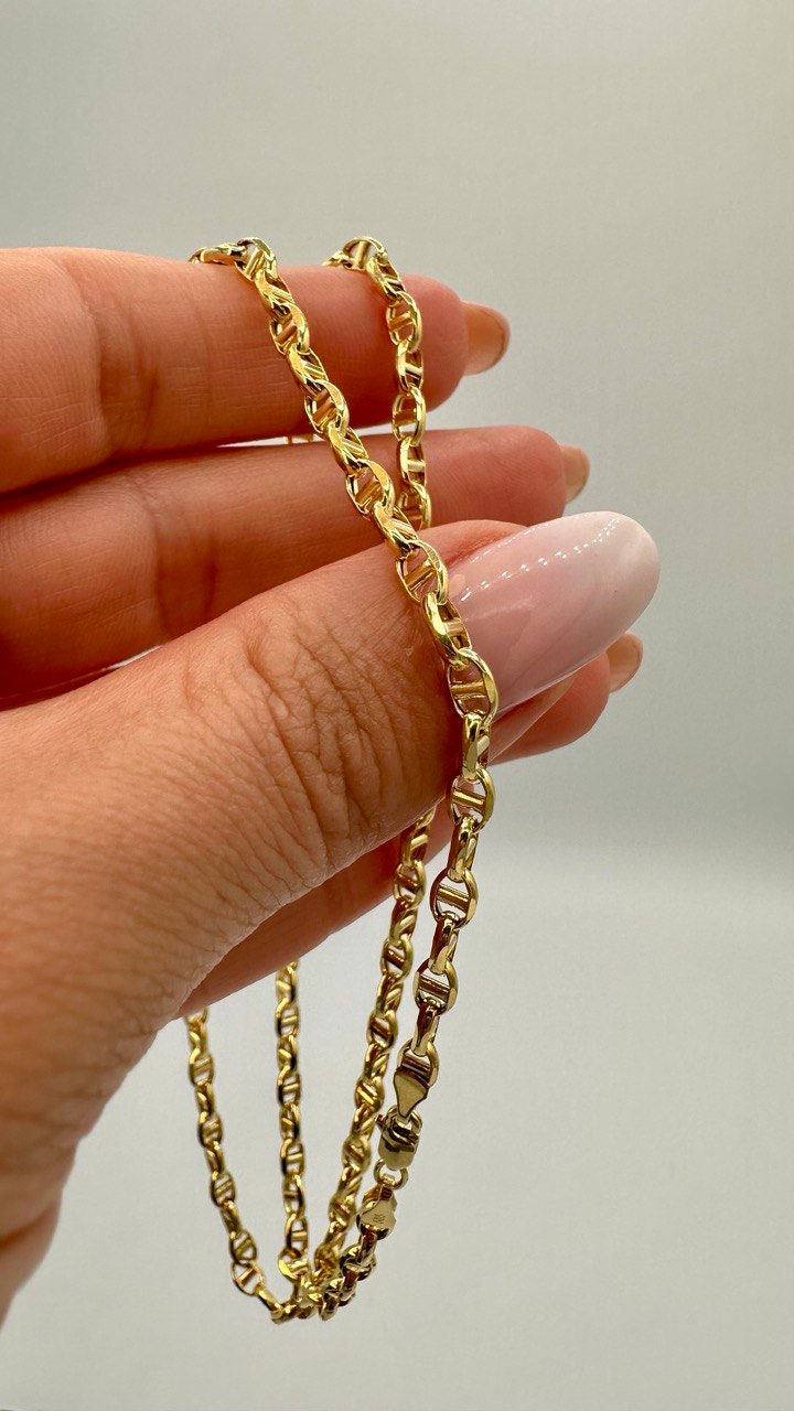 14K Solid Gold Anchor Chain Necklace, 14K Real Gold Anchor Chain, 4mm_20"-26" length, 14K Gold Link Chain for Men/Women, Gift for Him/Her!