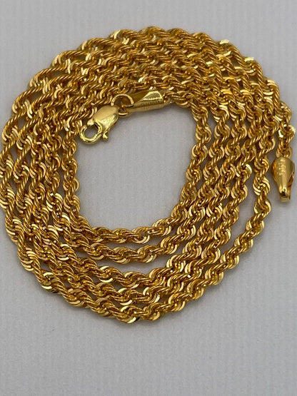14K Gold Rope Chain Diamond Cut Necklace, 24",22",20", 2.5mm Thickness, Real Gold Rope Chain, 14k Gold Rope Necklace, Birthday gift.