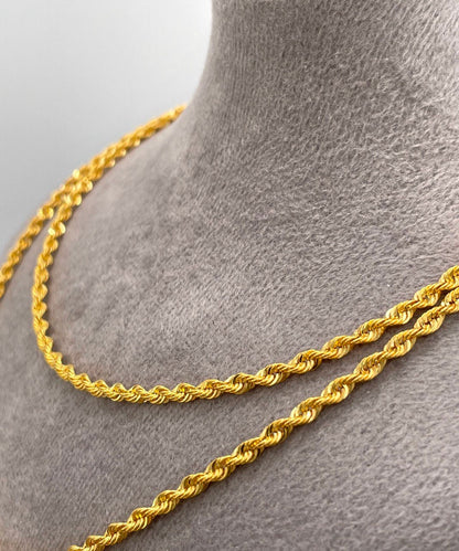 14K Gold Rope Chain Diamond Cut Necklace, 24",22",20", 2.5mm Thickness, Real Gold Rope Chain, 14k Gold Rope Necklace, Birthday gift.