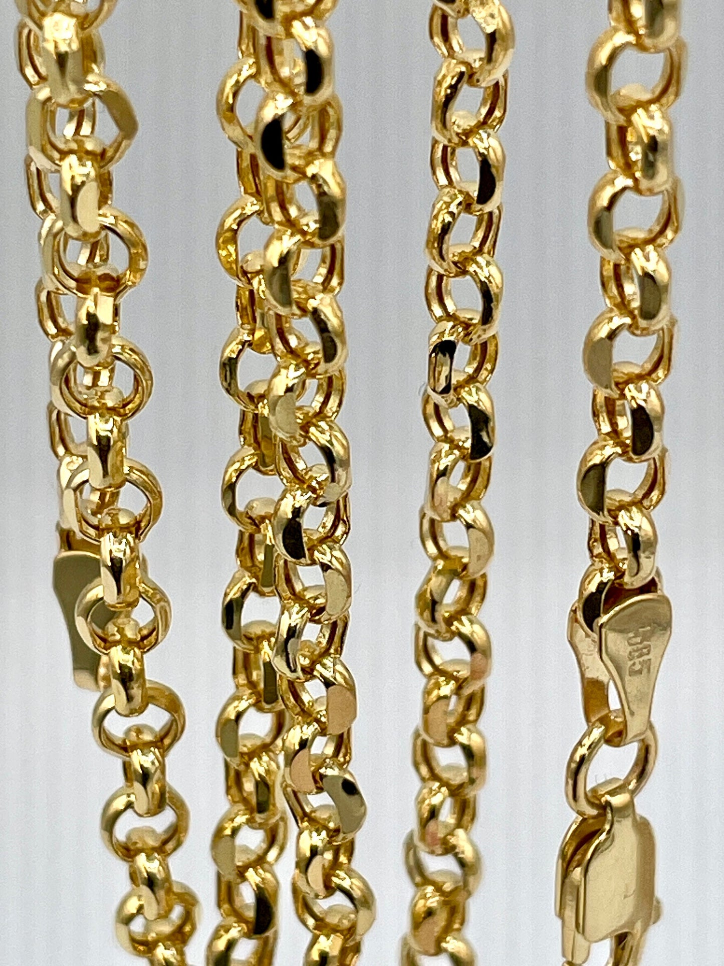 14K Solid Gold Rolo Chain Necklace, Real 14Krt Rolo Link Gold Chain, Rolo Diamond-cut Chain For Men & Women, 4mm width Rolo Chain Necklace!