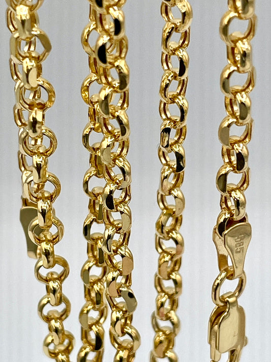 14K Solid Gold Rolo Chain Necklace, Real 14Krt Rolo Link Gold Chain, Rolo Diamond-cut Chain For Men & Women, 4mm width Rolo Chain Necklace!