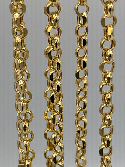 14K Solid Gold Rolo Chain Necklace, Real 14Krt Rolo Link Gold Chain, Rolo Diamond-cut Chain For Men & Women, 4mm width Rolo Chain Necklace!