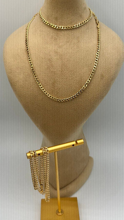 Real 18K Gold Curb Chain Necklace, Pure 18K Gold Miami Cuban Links Chain, 3MM Thick, Real Gold Chain for Men/Women, Birthday Gift!