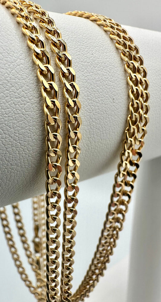 Real 18K Gold Curb Chain Necklace, Pure 18K Gold Miami Cuban Links Chain, 3MM Thick, Real Gold Chain for Men/Women, Birthday Gift!