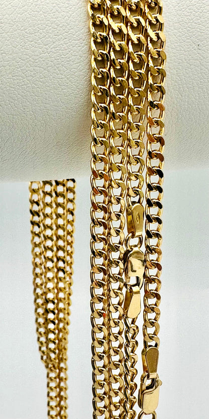 Real 18K Gold Curb Chain Necklace, Pure 18K Gold Miami Cuban Links Chain, 3MM Thick, Real Gold Chain for Men/Women, Birthday Gift!