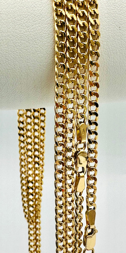 Real 18K Gold Curb Chain Necklace, Pure 18K Gold Miami Cuban Links Chain, 3MM Thick, Real Gold Chain for Men/Women, Birthday Gift!