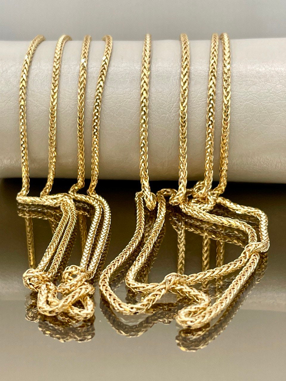 18K Solid Gold Franco Chain Necklace, Real 18K Gold Wheat Foxtail Chain, 2mm_1.7mm Solid Gold Chain,Gift for Him/Her, Birthday Gift!