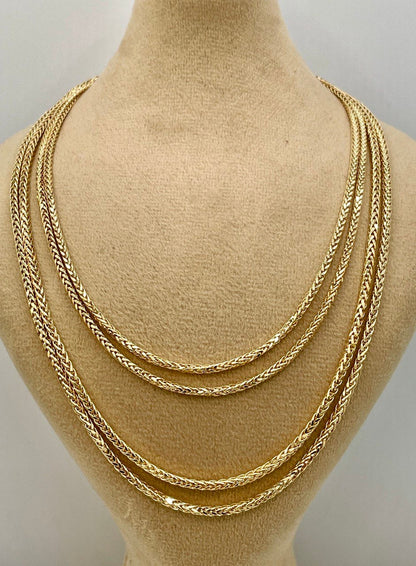 18K Solid Gold Franco Chain Necklace, Real 18K Gold Wheat Foxtail Chain, 2mm_1.7mm Solid Gold Chain,Gift for Him/Her, Birthday Gift!