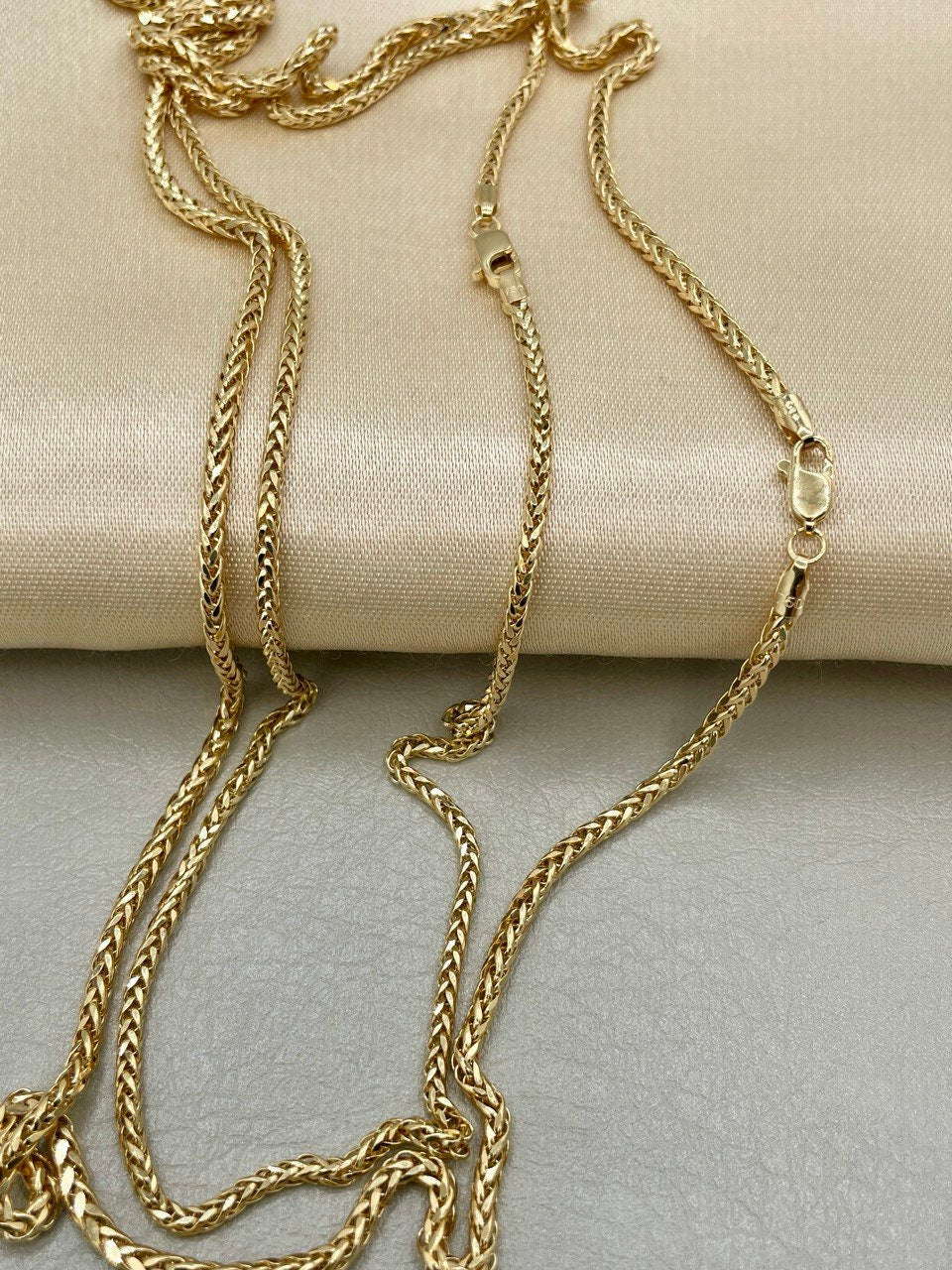 18K Solid Gold Franco Chain Necklace, Real 18K Gold Wheat Foxtail Chain, 2mm_1.7mm Solid Gold Chain,Gift for Him/Her, Birthday Gift!
