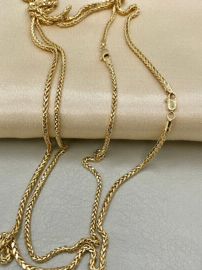 18K Solid Gold Franco Chain Necklace, Real 18K Gold Wheat Foxtail Chain, 2mm_1.7mm Solid Gold Chain,Gift for Him/Her, Birthday Gift!