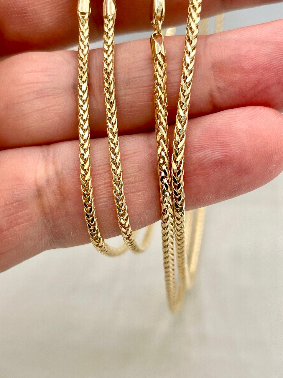 18K Solid Gold Franco Chain Necklace, Real 18K Gold Wheat Foxtail Chain, 2mm_1.7mm Solid Gold Chain,Gift for Him/Her, Birthday Gift!