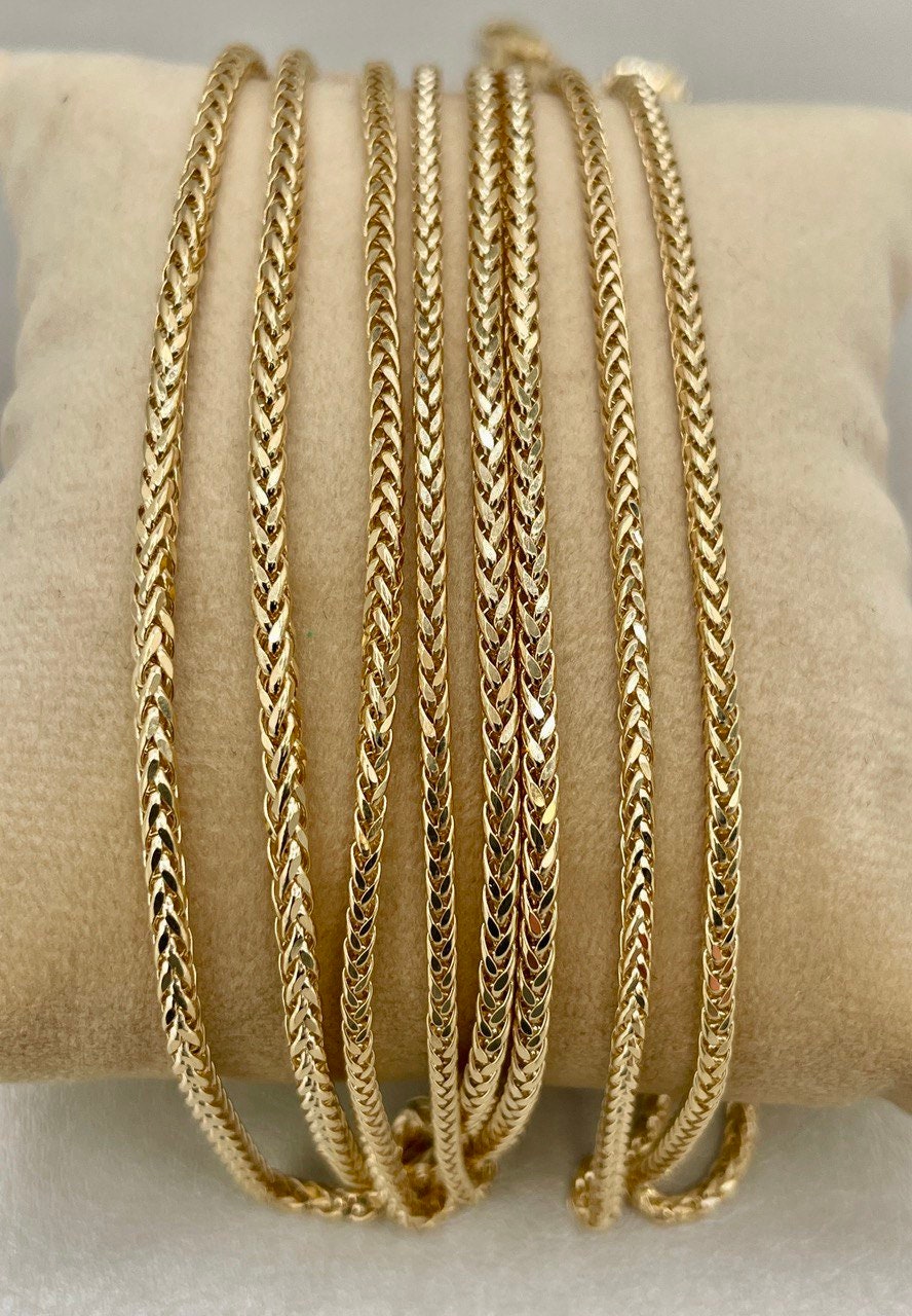 18K Solid Gold Franco Chain Necklace, Real 18K Gold Wheat Foxtail Chain, 2mm_1.7mm Solid Gold Chain,Gift for Him/Her, Birthday Gift!