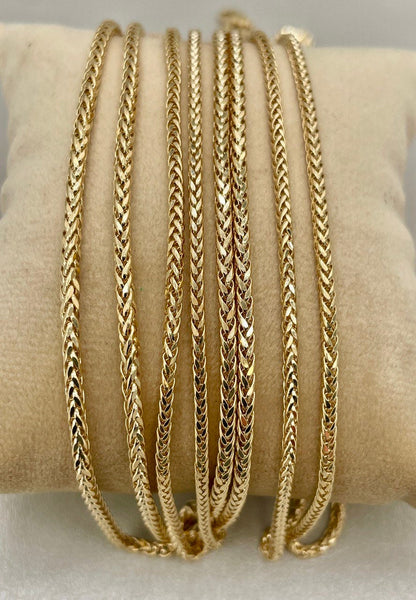 18K Solid Gold Franco Chain Necklace, Real 18K Gold Wheat Foxtail Chain, 2mm_1.7mm Solid Gold Chain,Gift for Him/Her, Birthday Gift!
