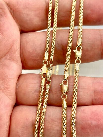 18K Solid Gold Franco Chain Necklace, Real 18K Gold Wheat Foxtail Chain, 2mm_1.7mm Solid Gold Chain,Gift for Him/Her, Birthday Gift!