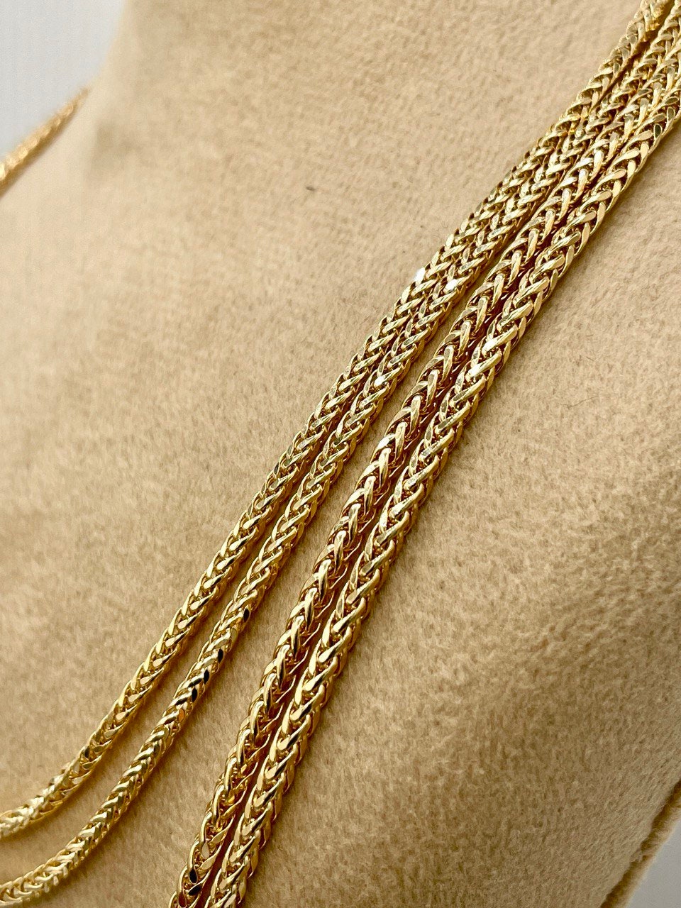 18K Solid Gold Franco Chain Necklace, Real 18K Gold Wheat Foxtail Chain, 2mm_1.7mm Solid Gold Chain,Gift for Him/Her, Birthday Gift!