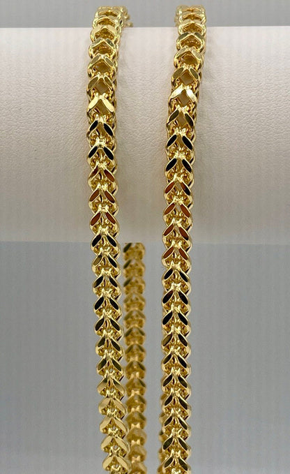 14K Solid Gold Franco Chain Necklace,Real 14K Gold Wheat Foxtail Chain, 5.5mm_20 to 26 inches Solid Gold Chain for Him/Her,Birthday Gift!