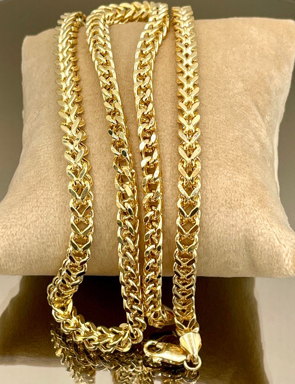 14K Solid Gold Franco Chain Necklace,Real 14K Gold Wheat Foxtail Chain, 5.5mm_20 to 26 inches Solid Gold Chain for Him/Her,Birthday Gift!
