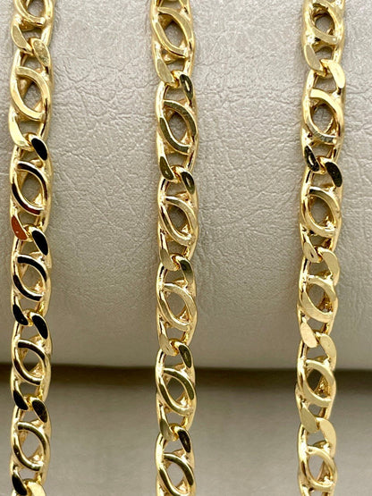 14K Gold Cable Bracelet,Tiger eye,Real Solid Gold,Tiger eye Link Bracelet,3.5mmThick,7.5" Length,Diamond Cut,Birthday Gift Men/Women!