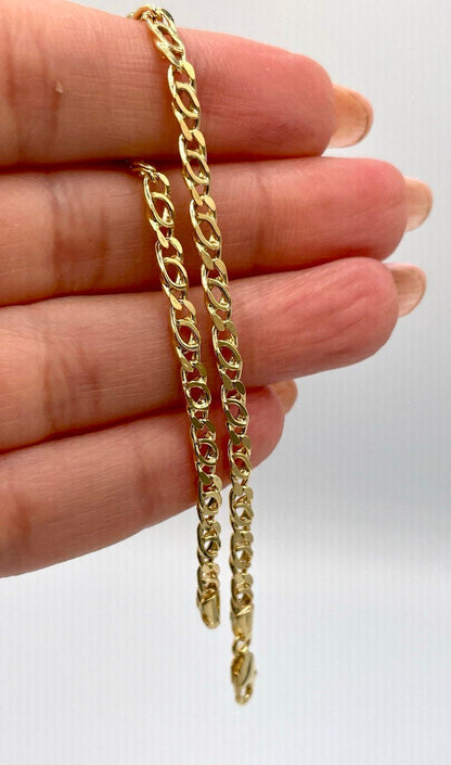 14K Gold Cable Bracelet,Tiger eye,Real Solid Gold,Tiger eye Link Bracelet,3.5mmThick,7.5" Length,Diamond Cut,Birthday Gift Men/Women!